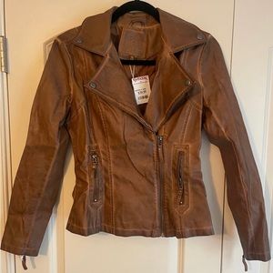 NWT: Max Studio Faux Leather Jacket Brown/Tan size XS